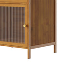 Versatile 5-tier Storage Cabinet With Transparent Doors,bamboo & Mdf Freestanding Organizer For Small Spaces