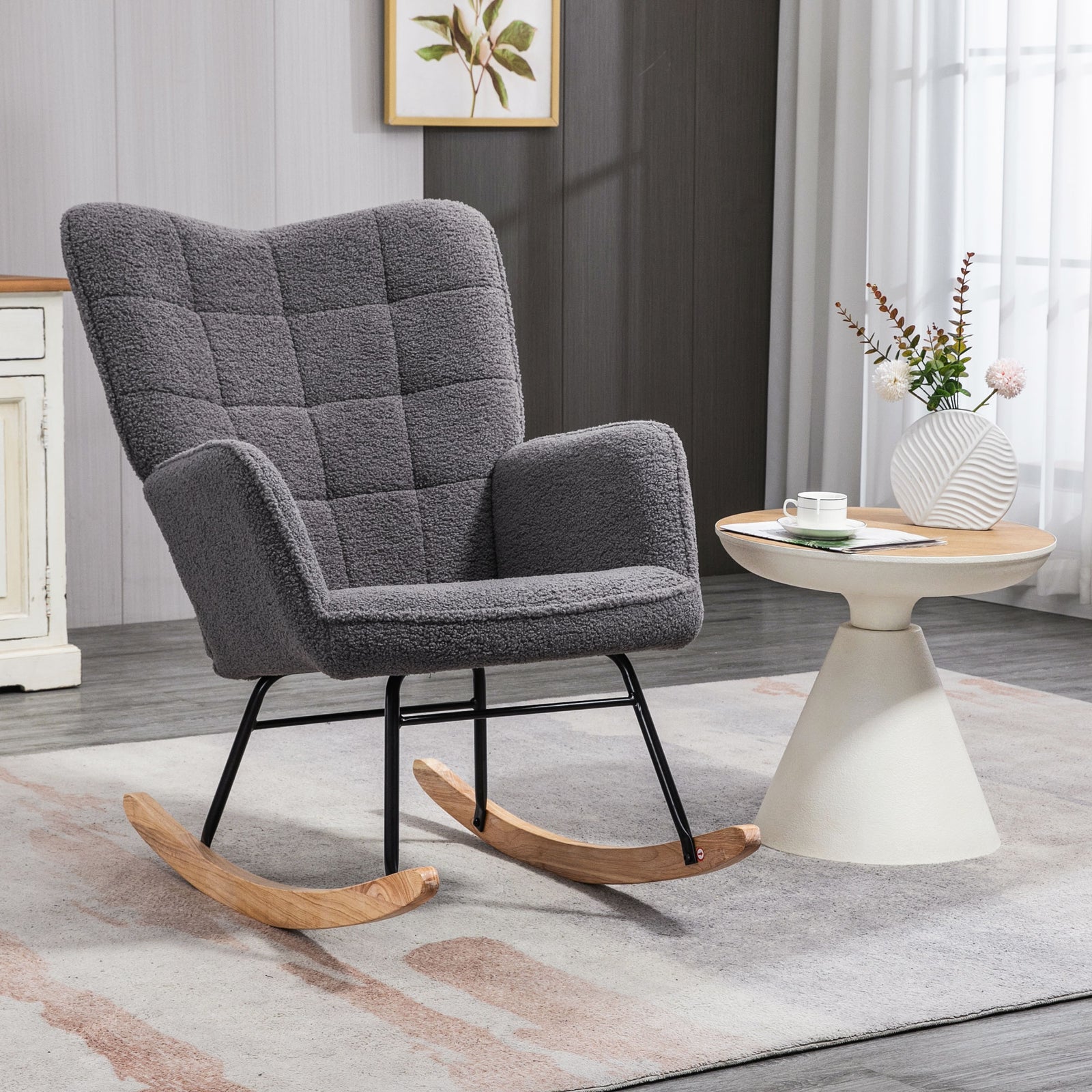 Wingback Rocking Chair For Nursing W/ Steel Frame | One Size | Dark Gray