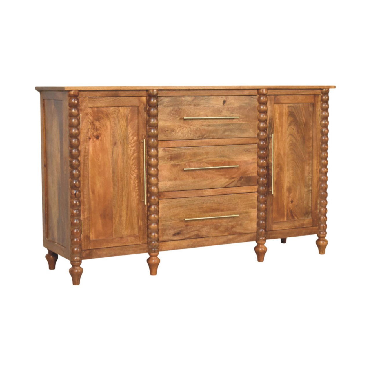Solid Mango Wood Spindle Sideboard In Light Brown Finish