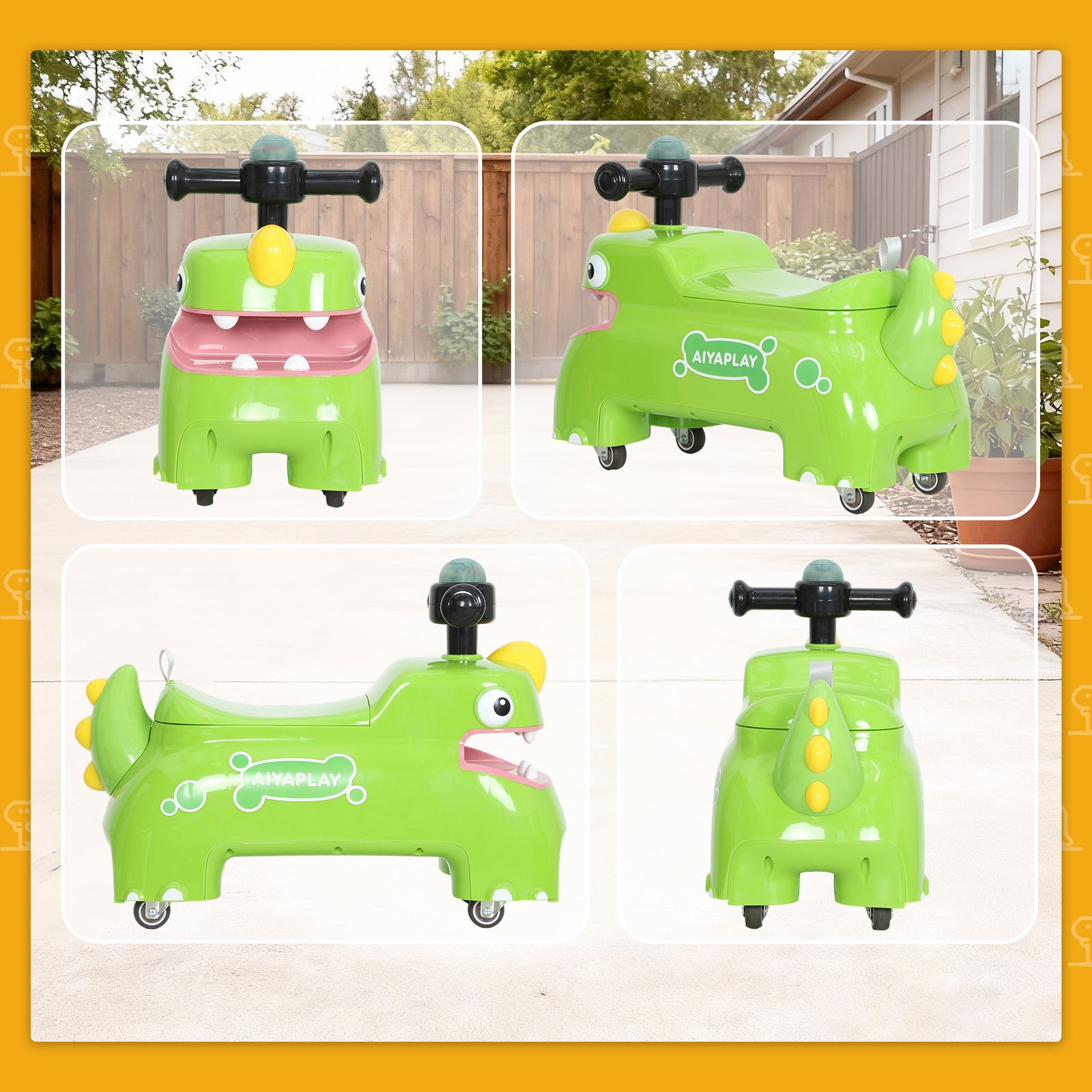 Kids Ride On Car, Dinosaur Shape Toddler Walker | Green