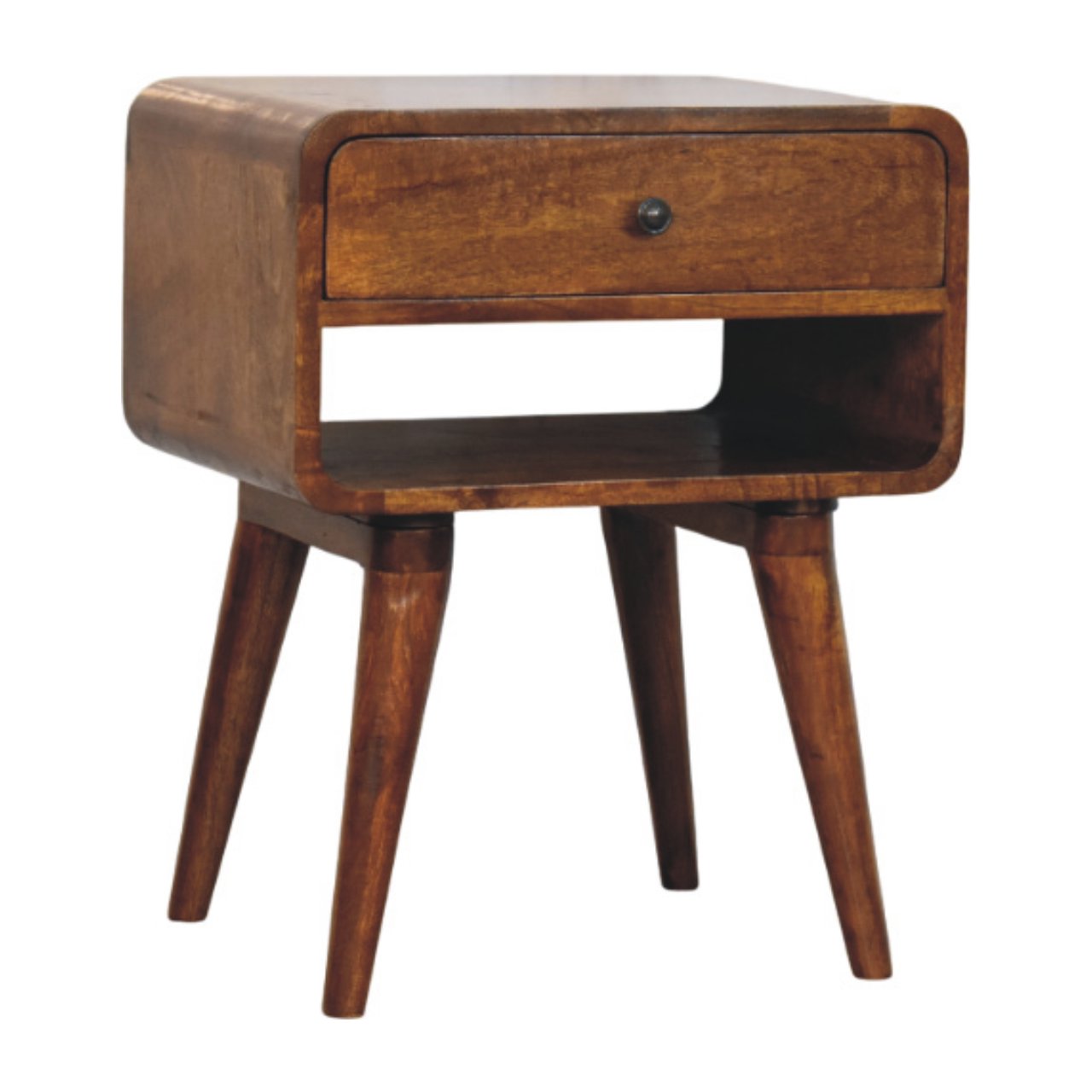 Solid Wood Avora Chestnut Nightstand With Drawer And Open Slot