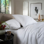 Mayfield Duvet Cover Set – 220 Thread Count White Cotton Sateen, 3mm Stripe & Piped Trim | King | White
