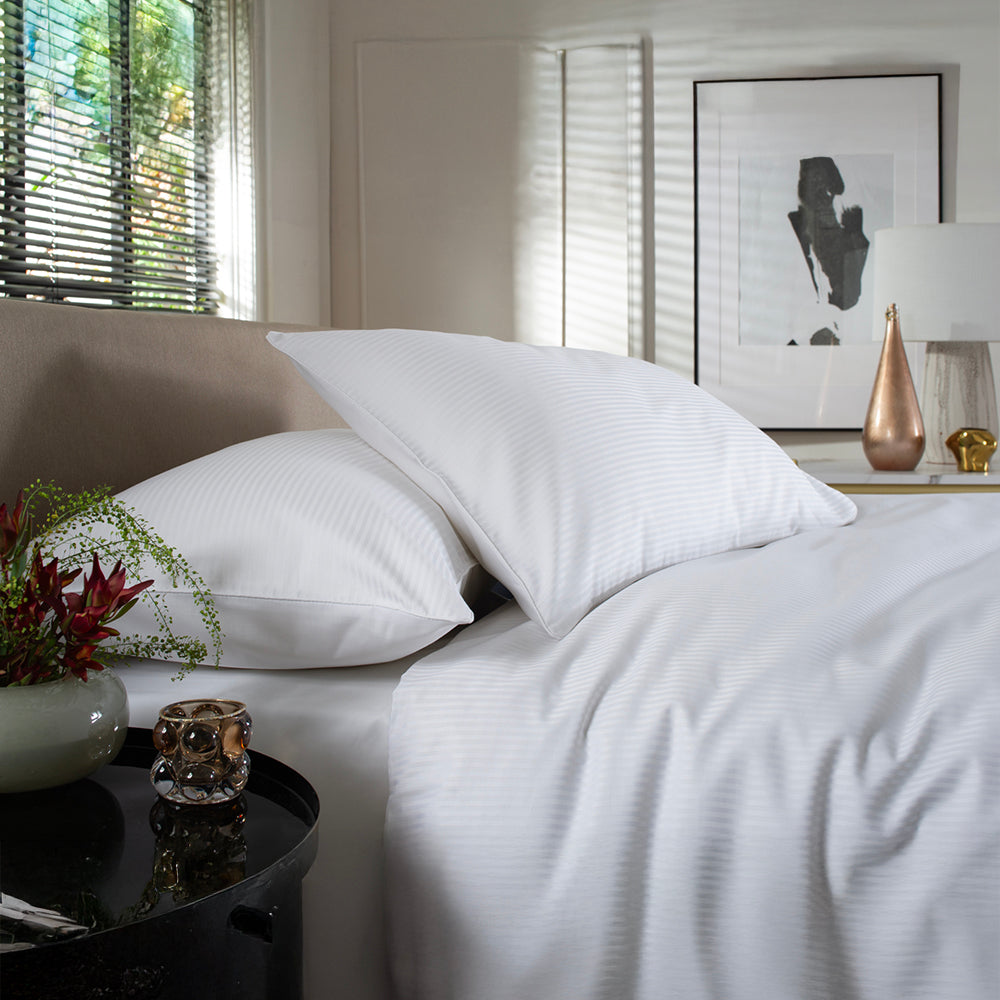 Mayfield Duvet Cover Set – 220 Thread Count White Cotton Sateen, 3mm Stripe & Piped Trim | Double | White