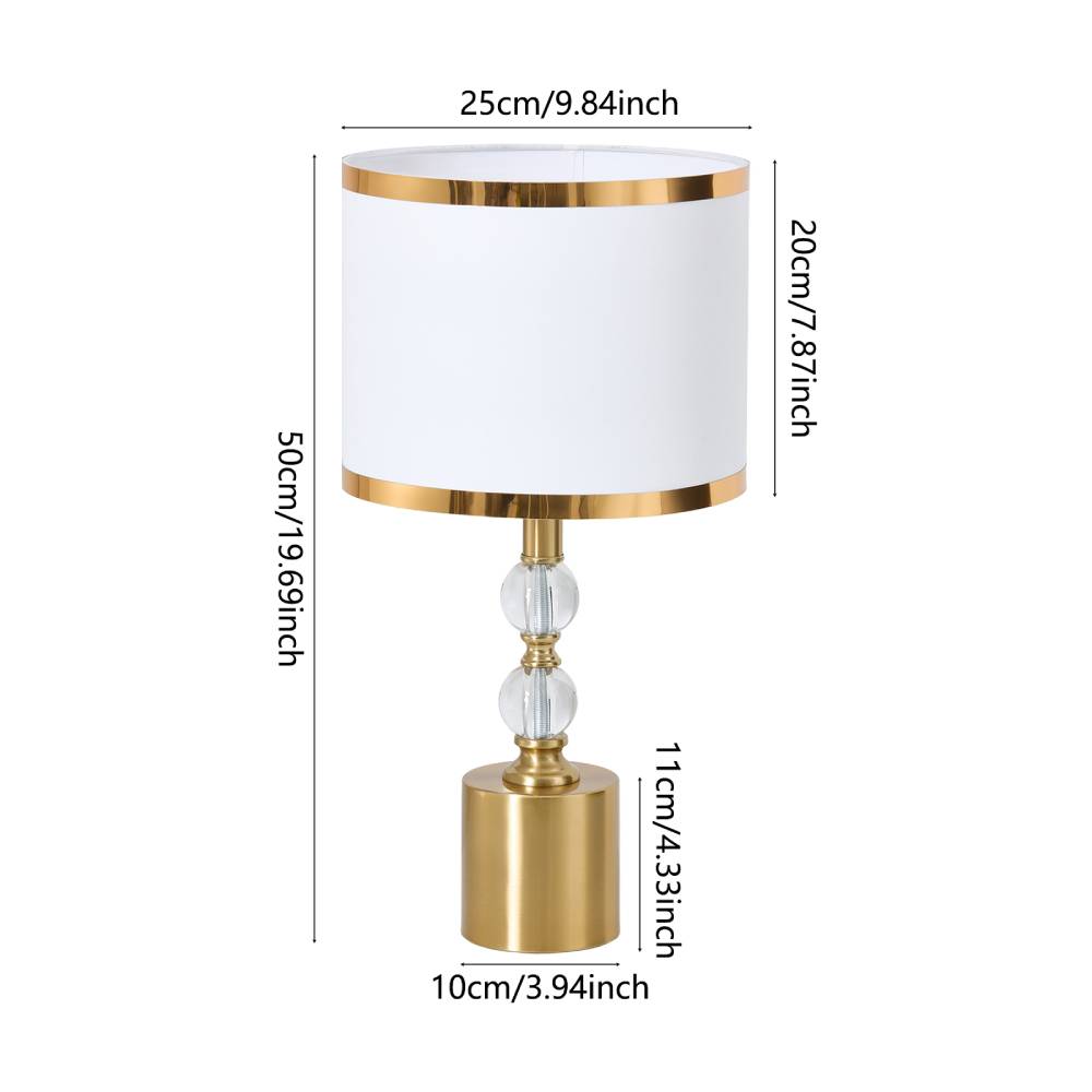 Gold & White Led Table Lamp With Crystal Accents – Cylindrical Fabric Shade, Adjustable Colour Temperature