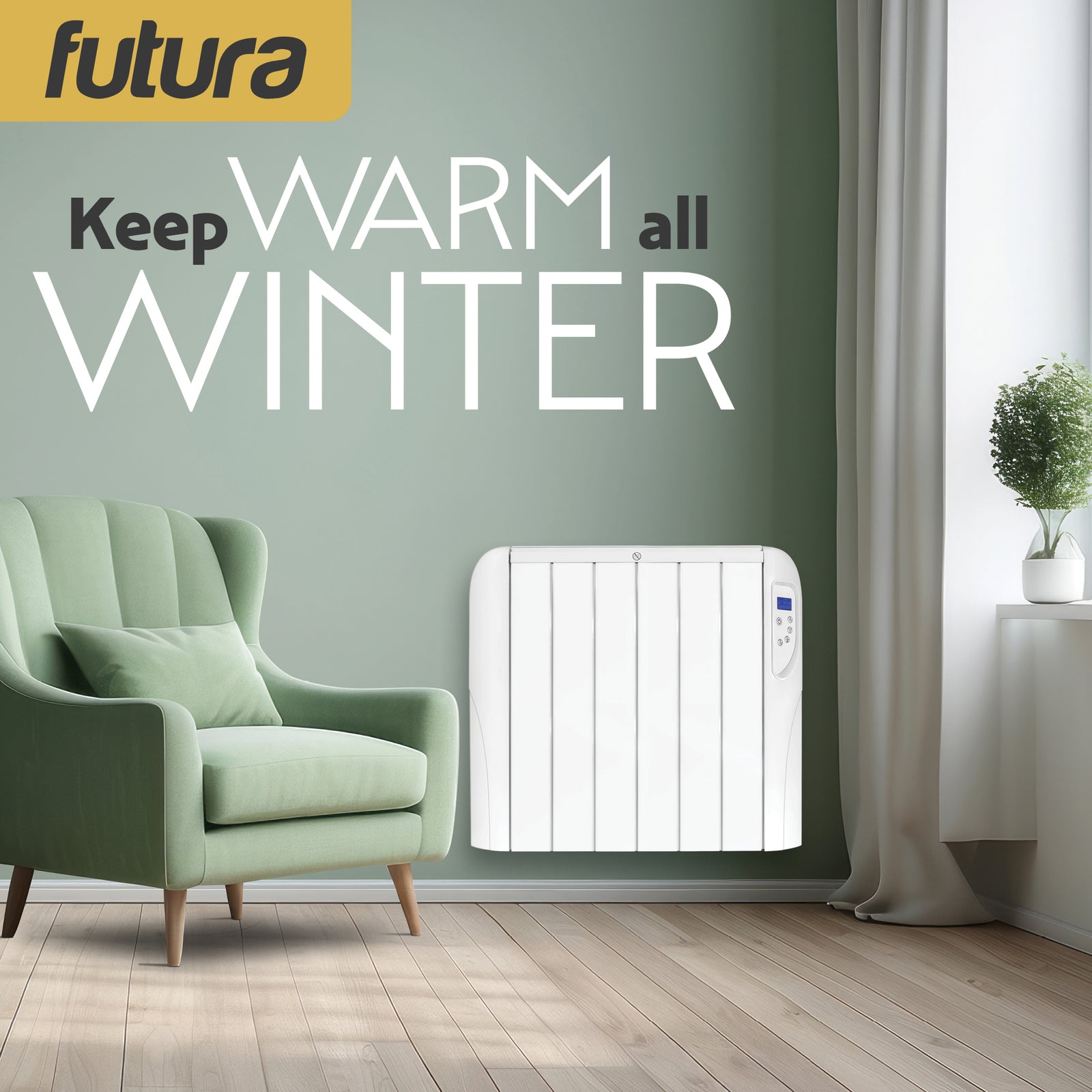 Electric Radiator Panel Heater Wall Mounted Advanced Timer Digital Thermostat, Bathroom Safe Room Heater | 1500w | White