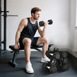 36kg Hex Dumbbell Set With Dumbbell Rack, Rubber Coated Weights
