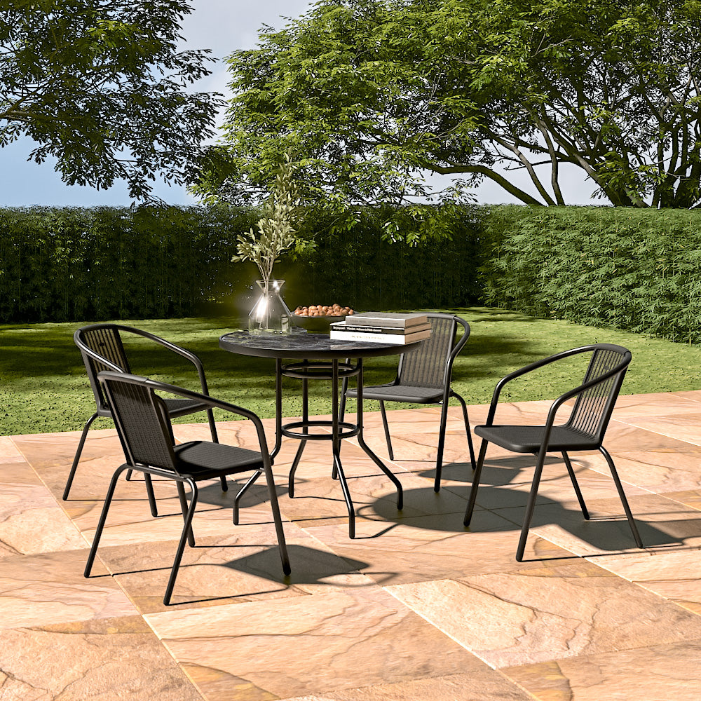 Round Garden Tempered Glass Marble Coffee Table - 80cm Dia X 72cm