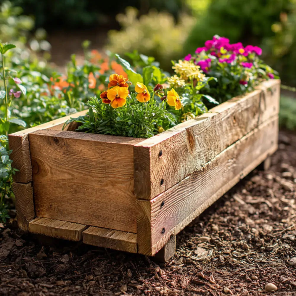 Pine Wooden Planter Flower Trough With Feet | 120cm x 18cm x 15cm | Brown
