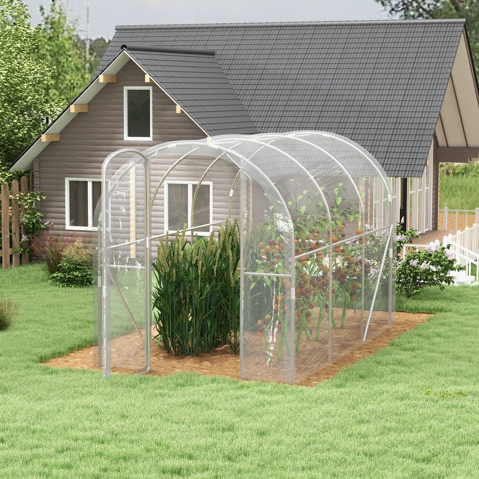 Walk-in Polytunnel Greenhouse W/ Pe Cover 3x2x2m