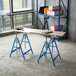 Set Of 2 Steel Saw Horses, Telescopic, Folding | Blue