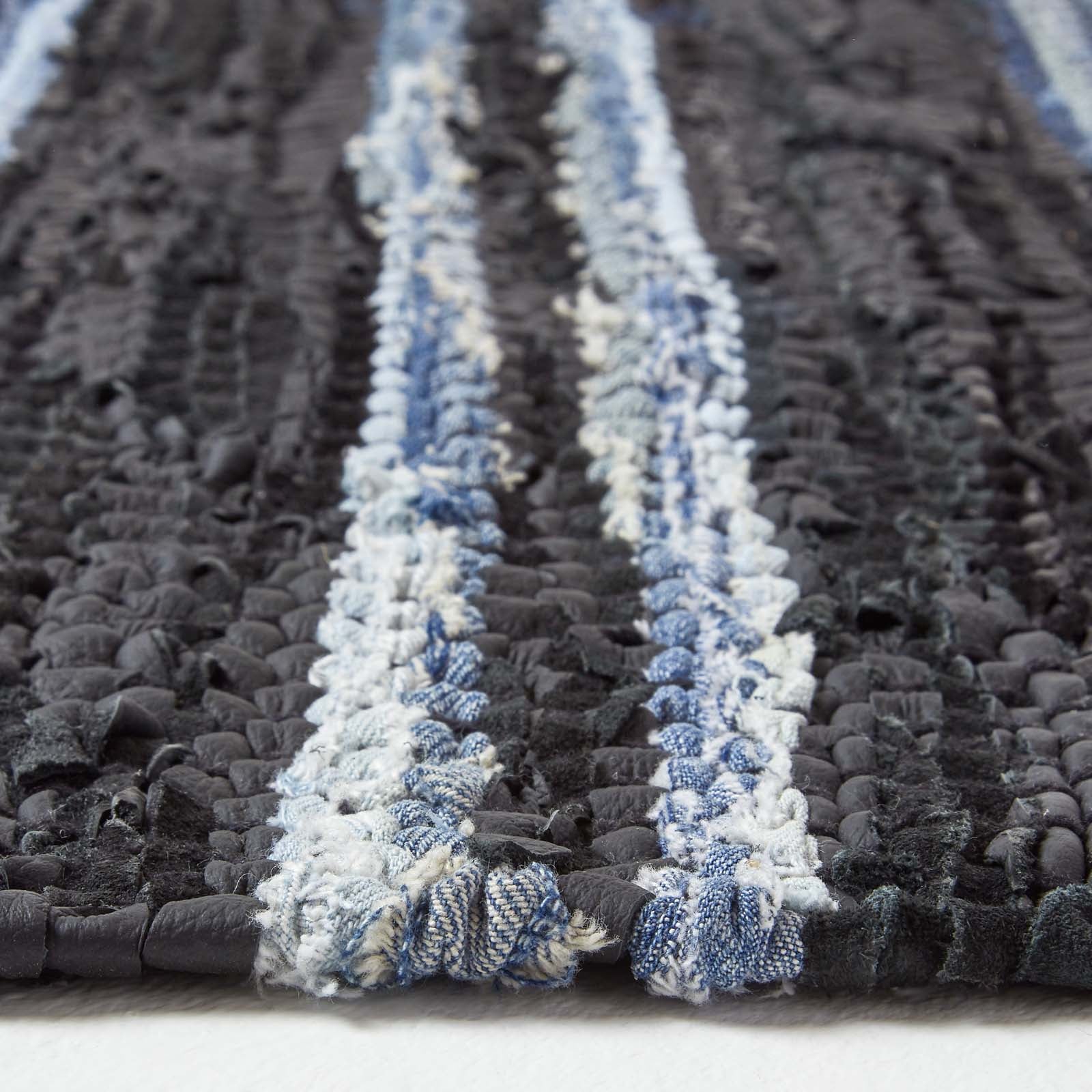 Texas Leather & Denim Woven Striped Blue Rug | 150cm x 220cm | Blue