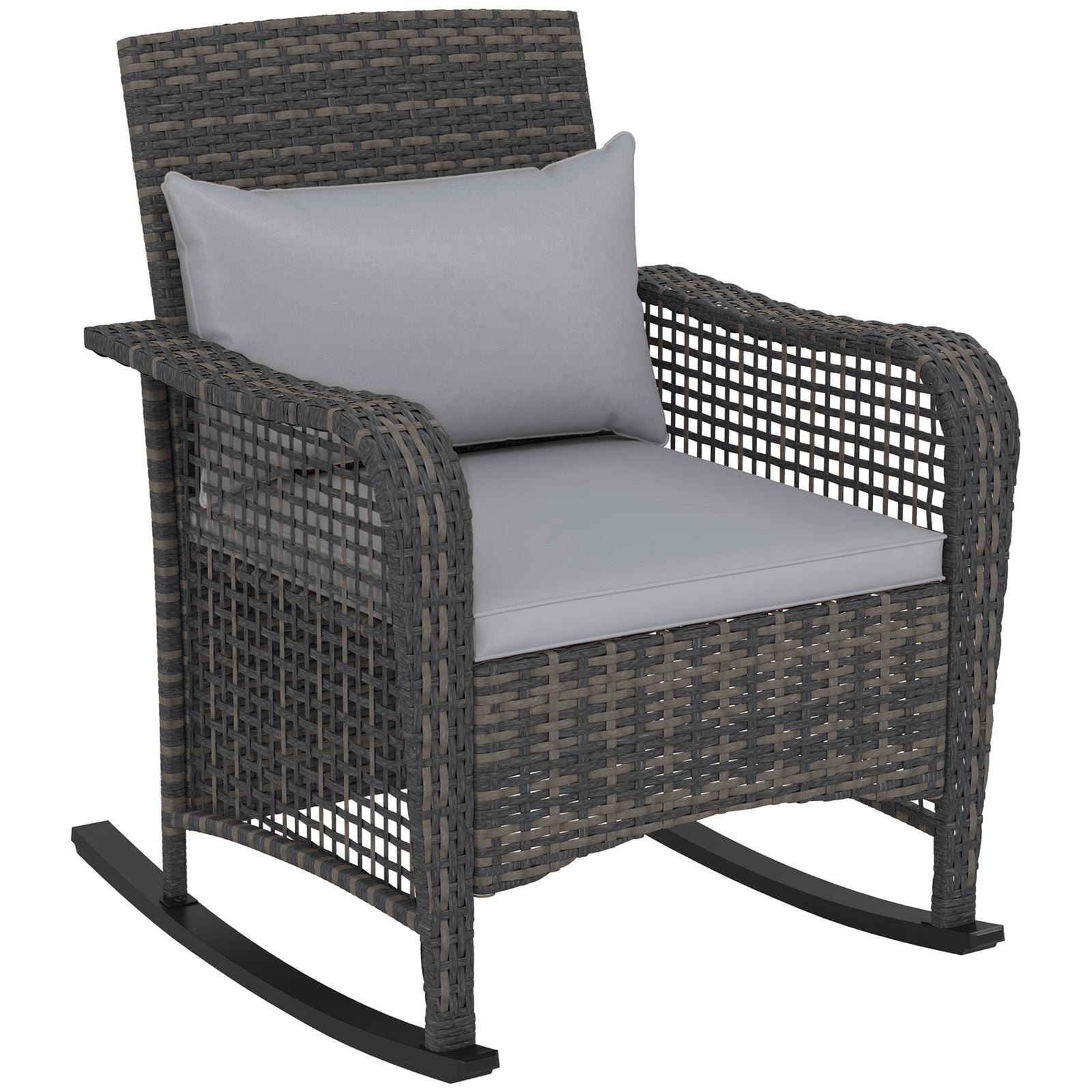 Garden Rocking Chair, Rattan Rocker With Cushions | Light Grey
