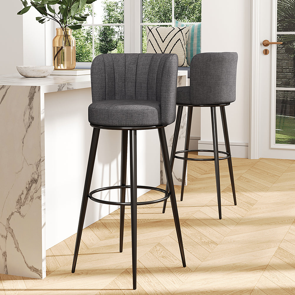 2 Pcs Premium Linen Upholstered Bar Stool | Grey