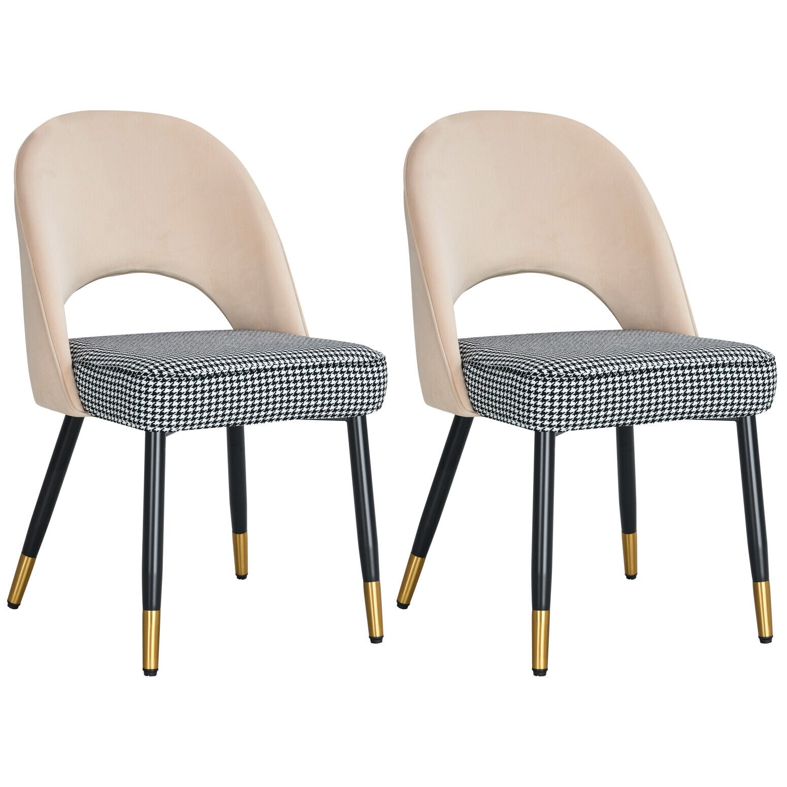 Set Of 2 Dining Chairs Velvet Set Padded Seat Kitchen Chair Home Office | Cream & White