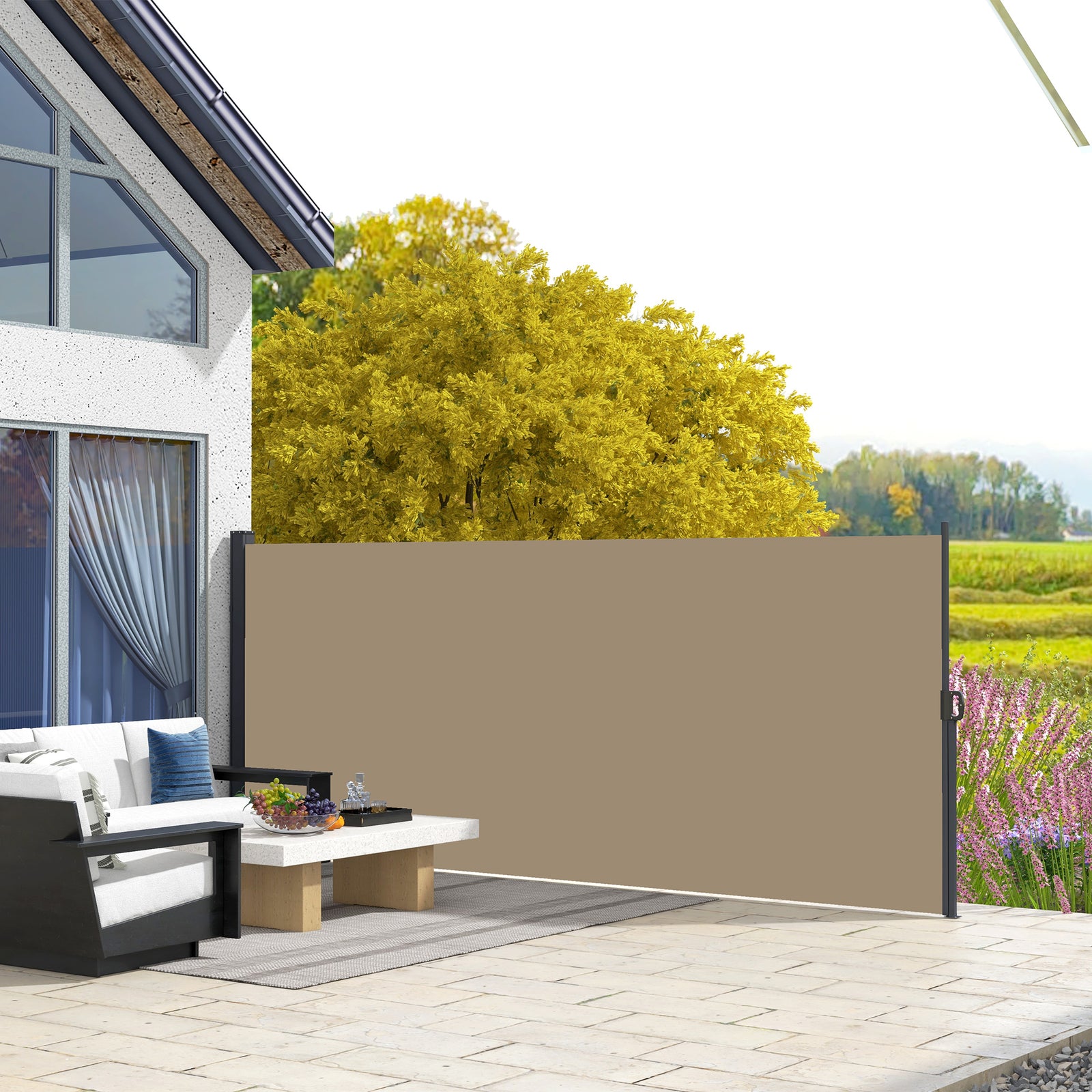 Retractable Side Awning, Garden Divider | Large | Khaki