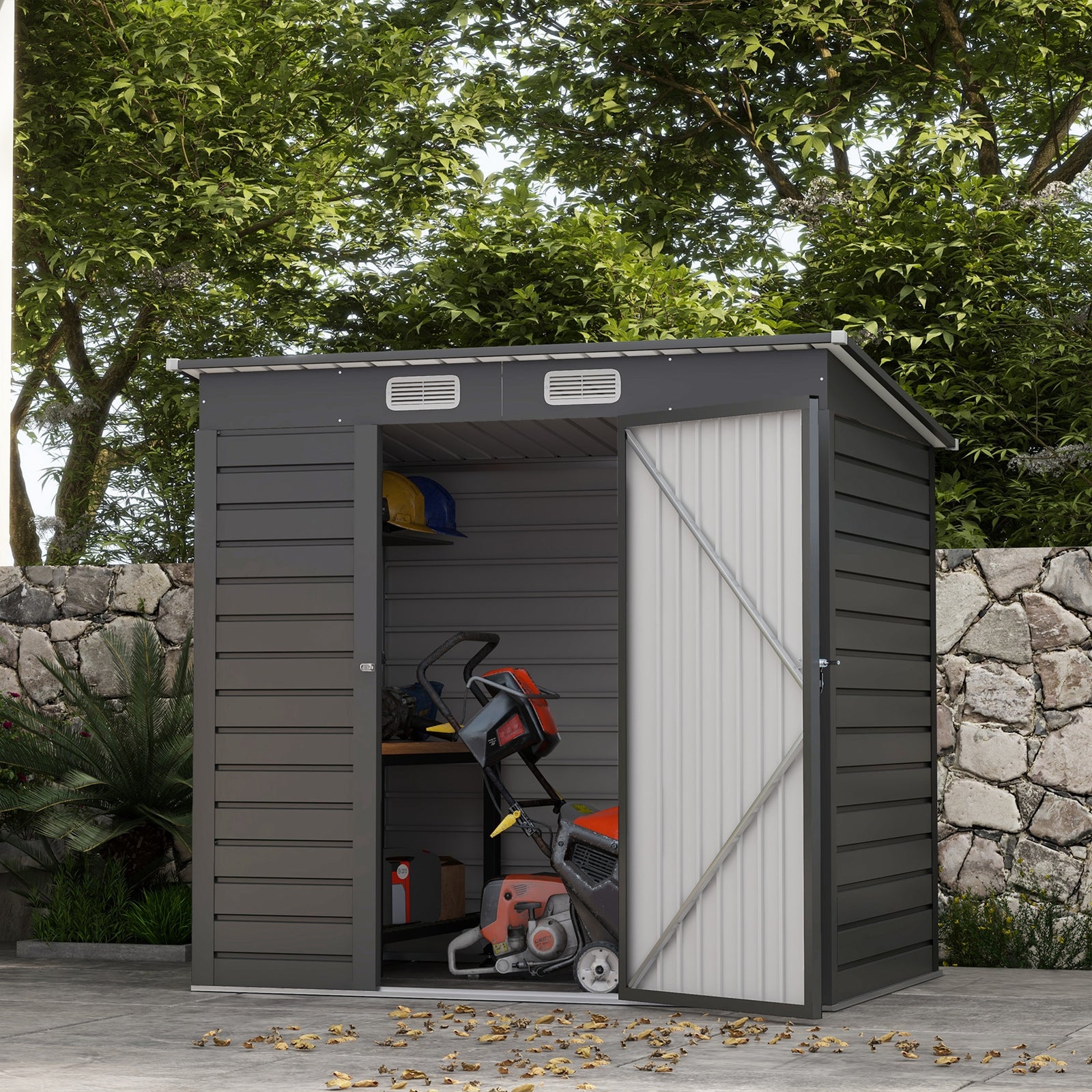 6.3 X 4.3ft Metal Shed With Pent Roof, Lockable Door, Vents