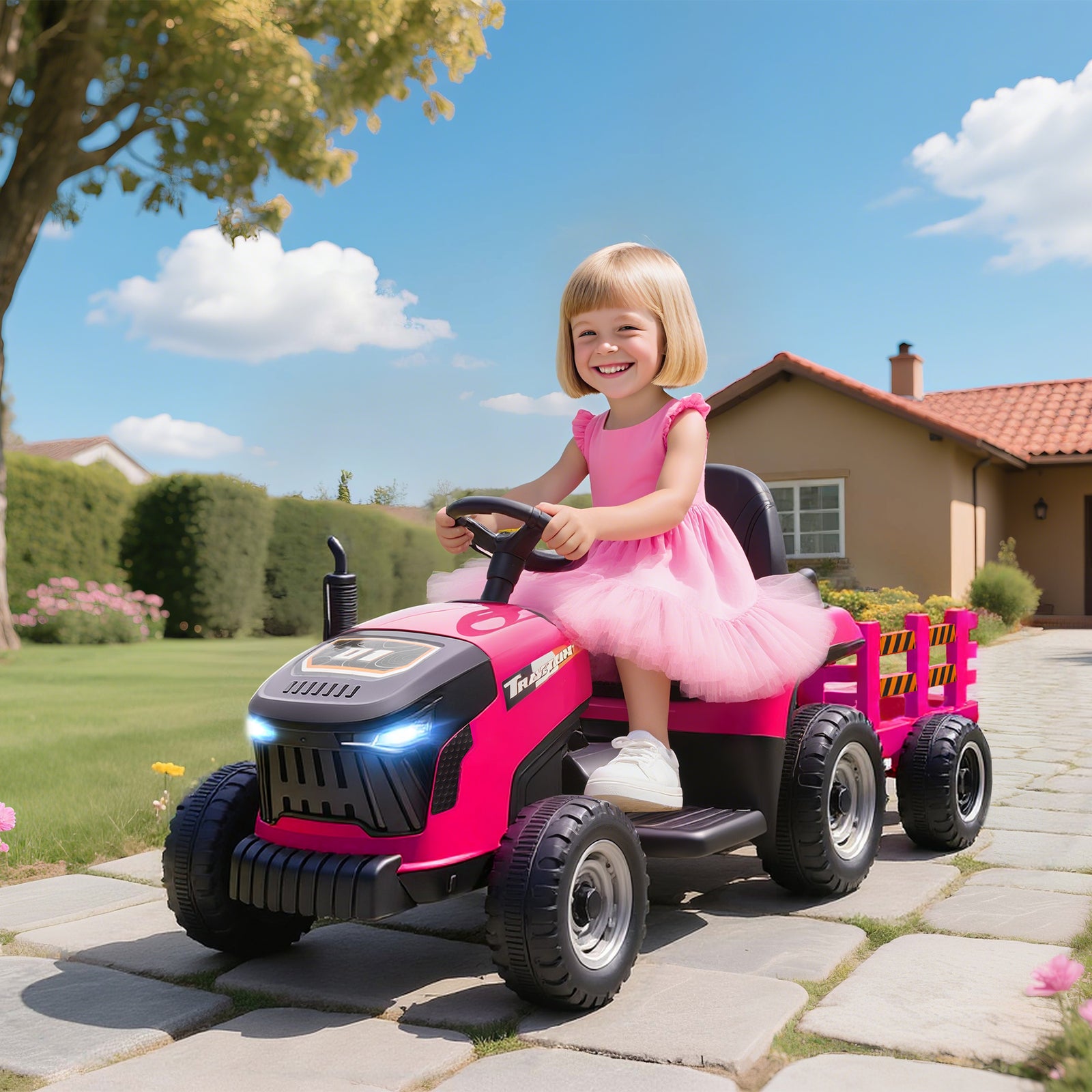 Ride On Tractor And Trailer, 12v Electric Ride On Tractor | Pink