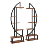 2 Pcs Rustic Brown Crescent Wood Tiered Plant Stand