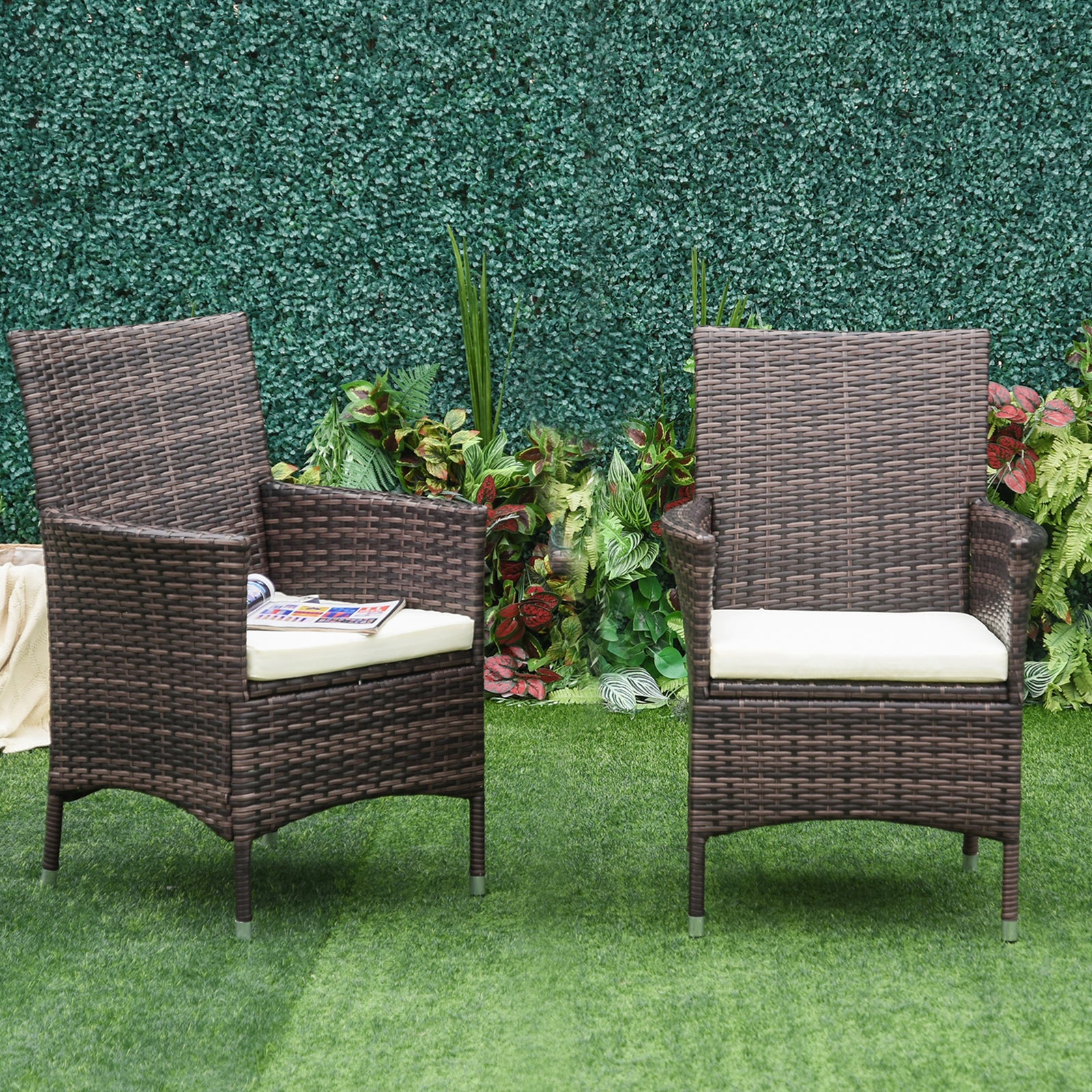Outdoor Rattan Armchair Wicker Dining Chair Set For Garden | Set-of-2 | Pale Brown
