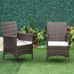 Outdoor Rattan Armchair Wicker Dining Chair Set For Garden | Set-of-2 | Pale Brown
