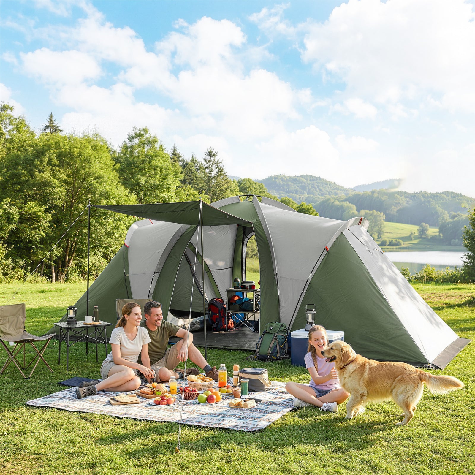 Family Camping Tent 3000mm Waterproof 8-12 Person | Green