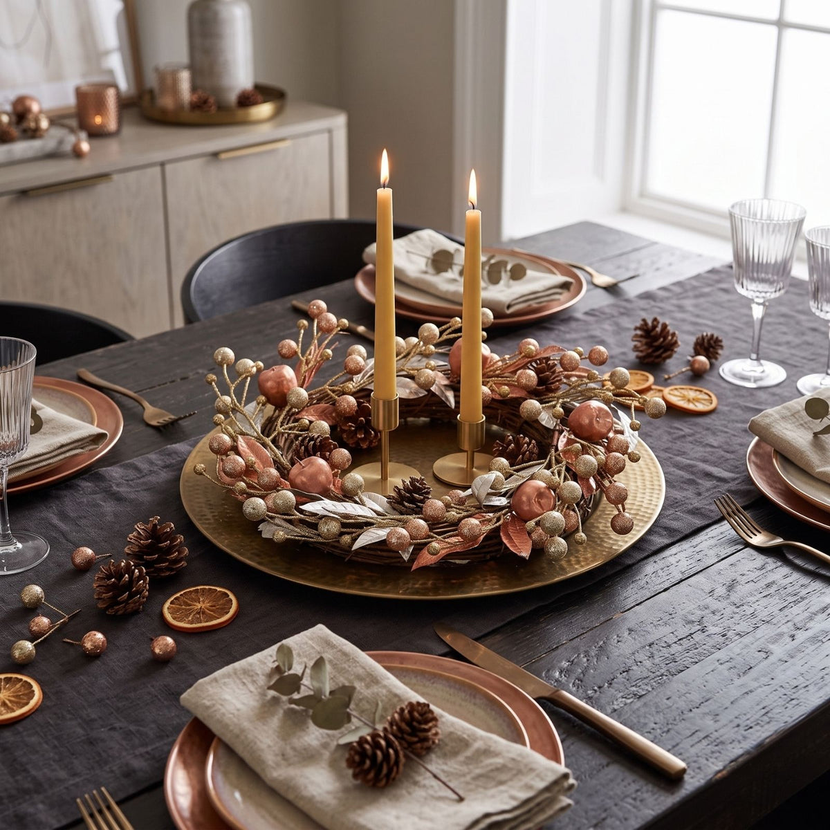 HOMESCAPES Champagne Pinecone & Apple Christmas Wreath