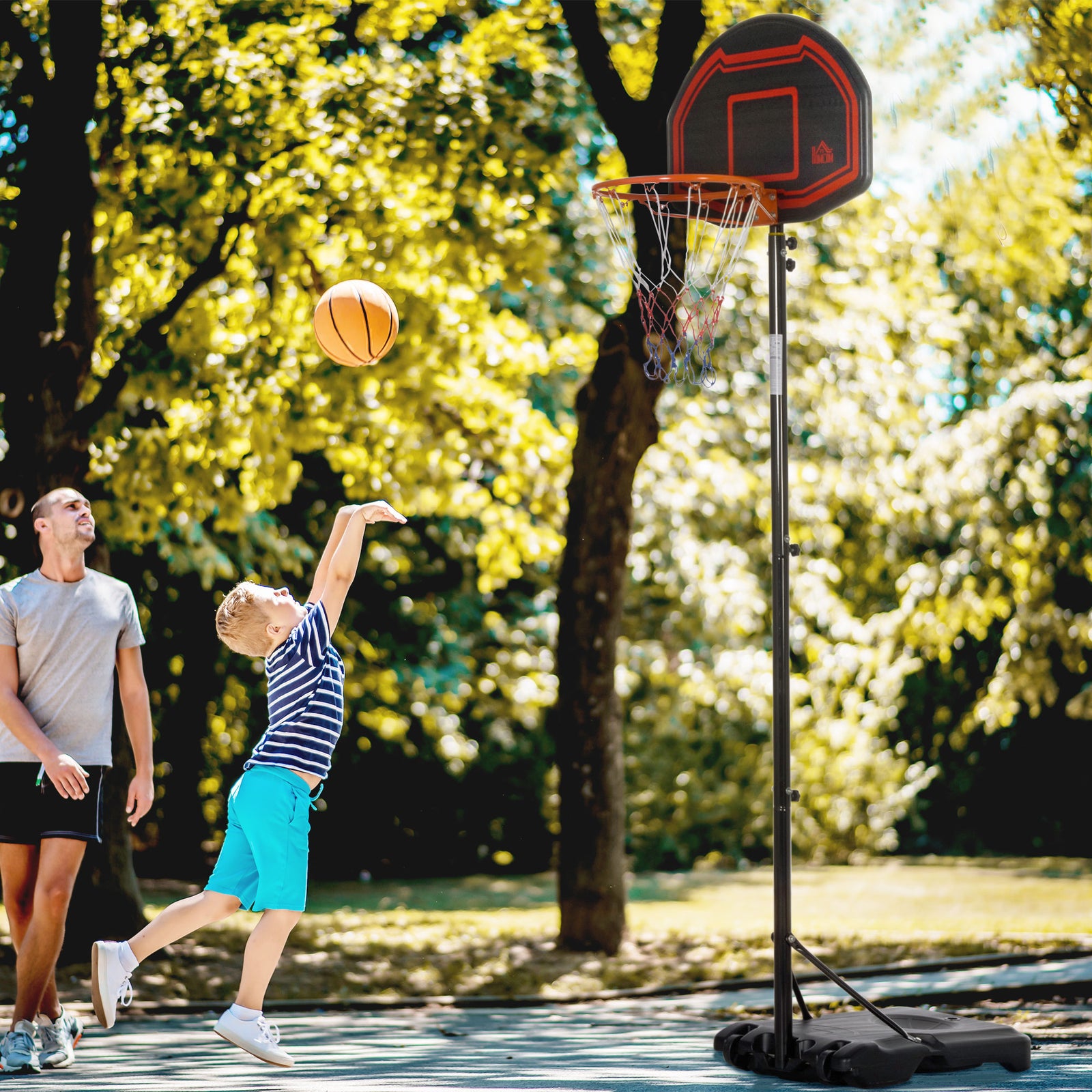 Outdoor Adjustable Basketball Hoop Stand Wheels 210-260cm | Black