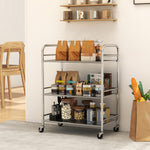 3 Tier Kitchen Trolley On Wheels Serving Cart With Handles Silver