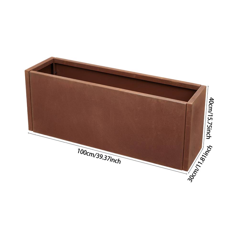 100/120cm W X 30cm D X 40cm H Rust Steel Flowerpot Outdoor Garden Weathering Metal Planter Box, Steel Planter With Drainage Hole | Small