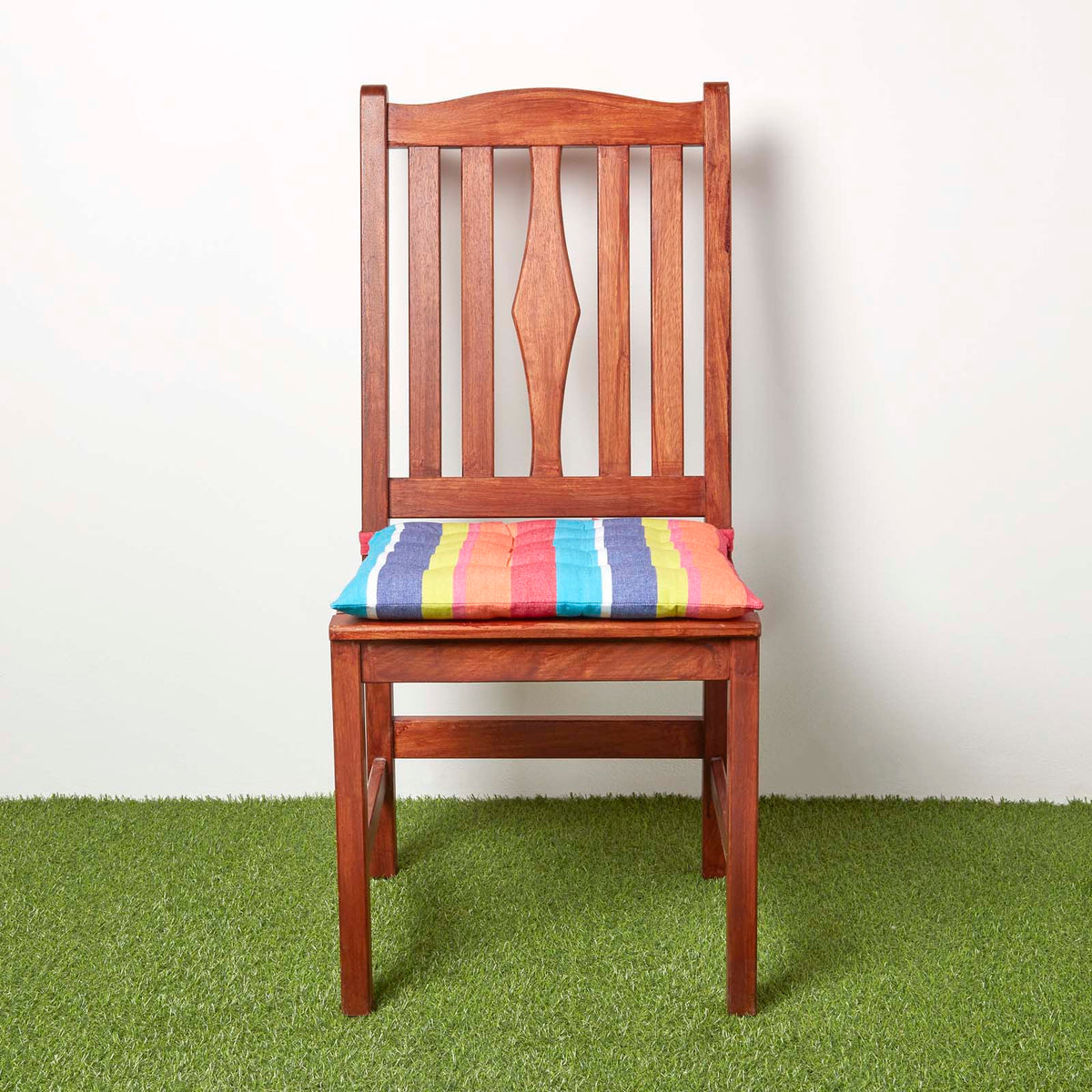 Striped Seat Pad With Button Straps 100% Cotton, 40 X 40 Cm | Set of 4 | Multi Colour