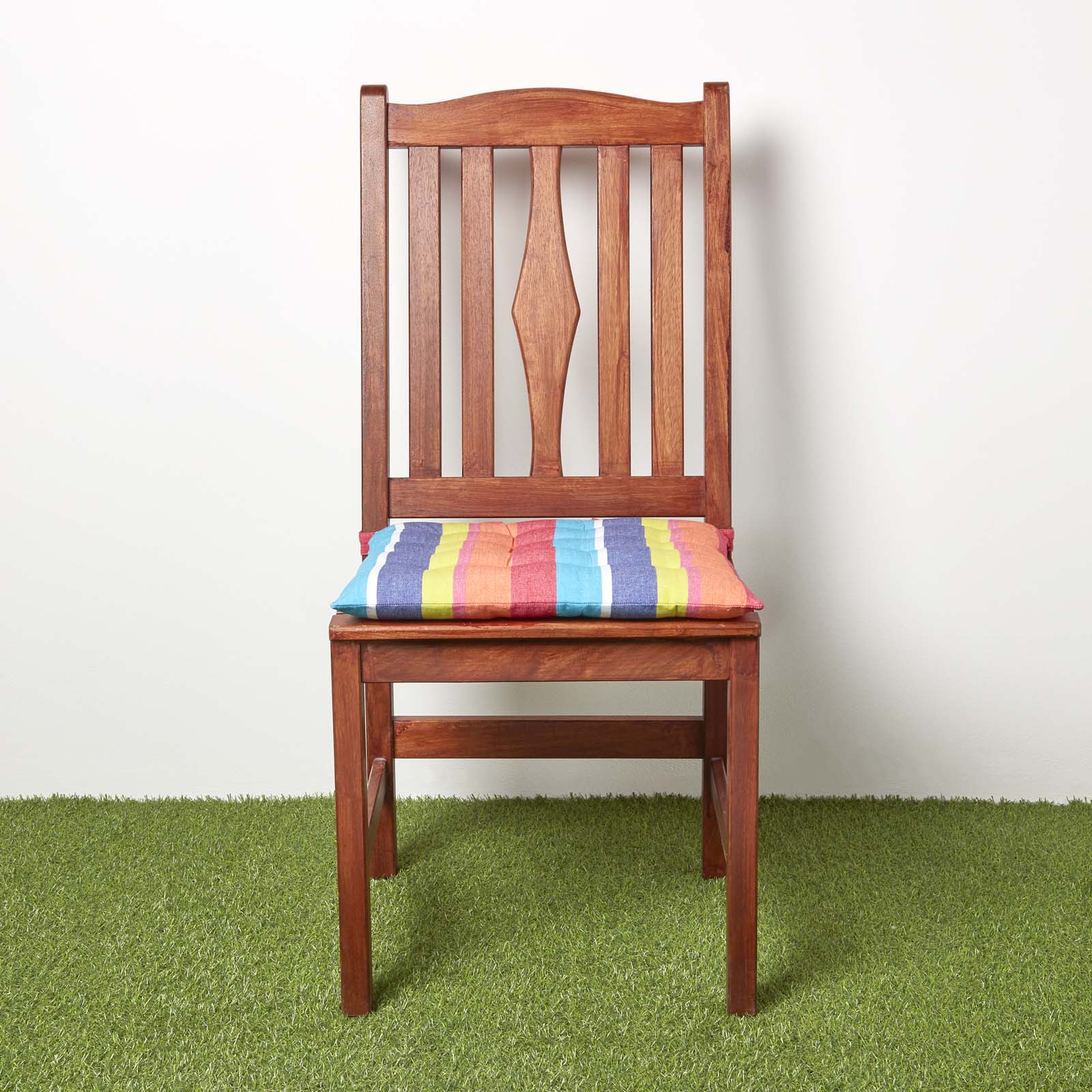 Striped Seat Pad With Button Straps 100% Cotton, 40 X 40 Cm | Set-of-4 | Multi Colour