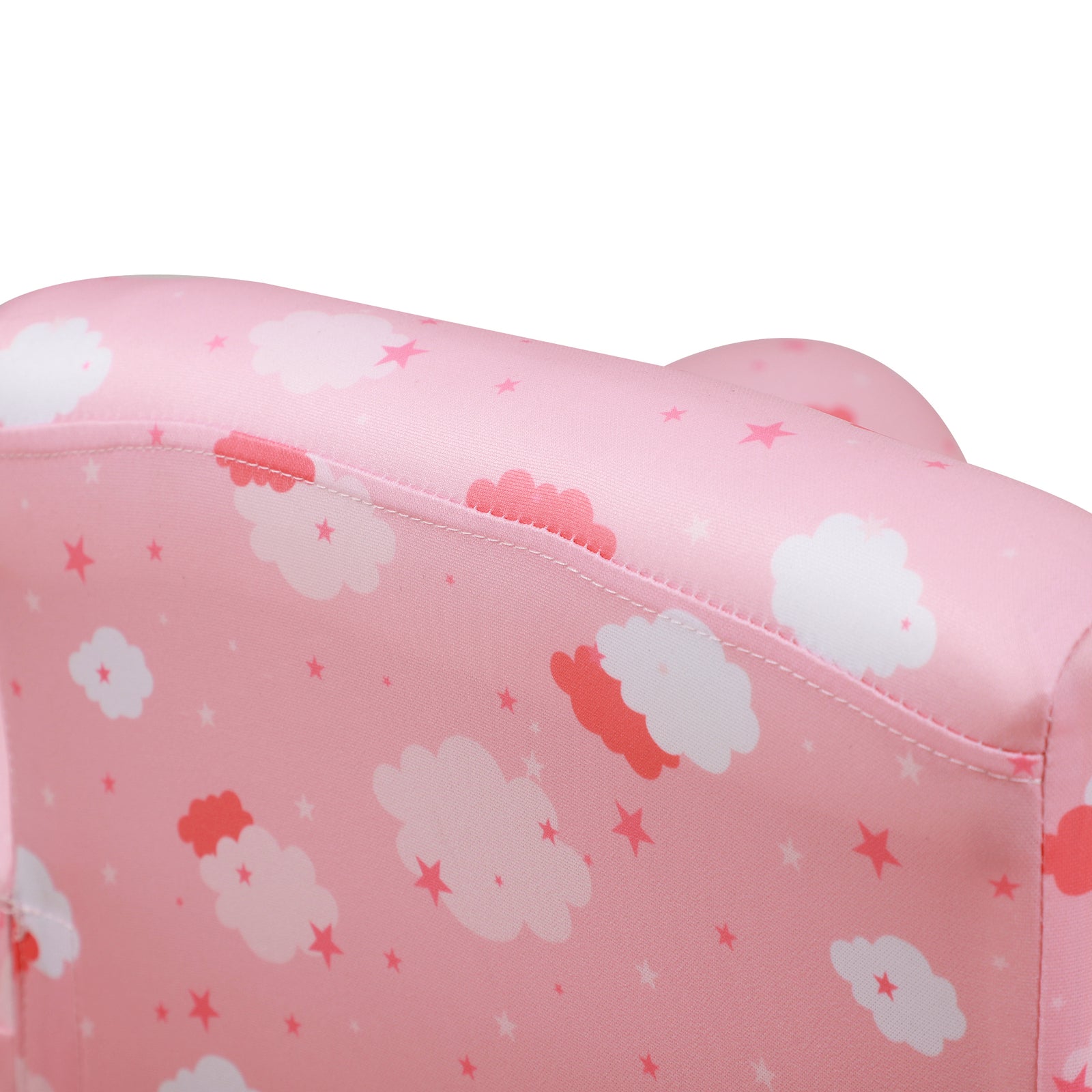 Cute Cloud Star Child Armchair Seat Wood Frame W/ Footrest Padding | Pink