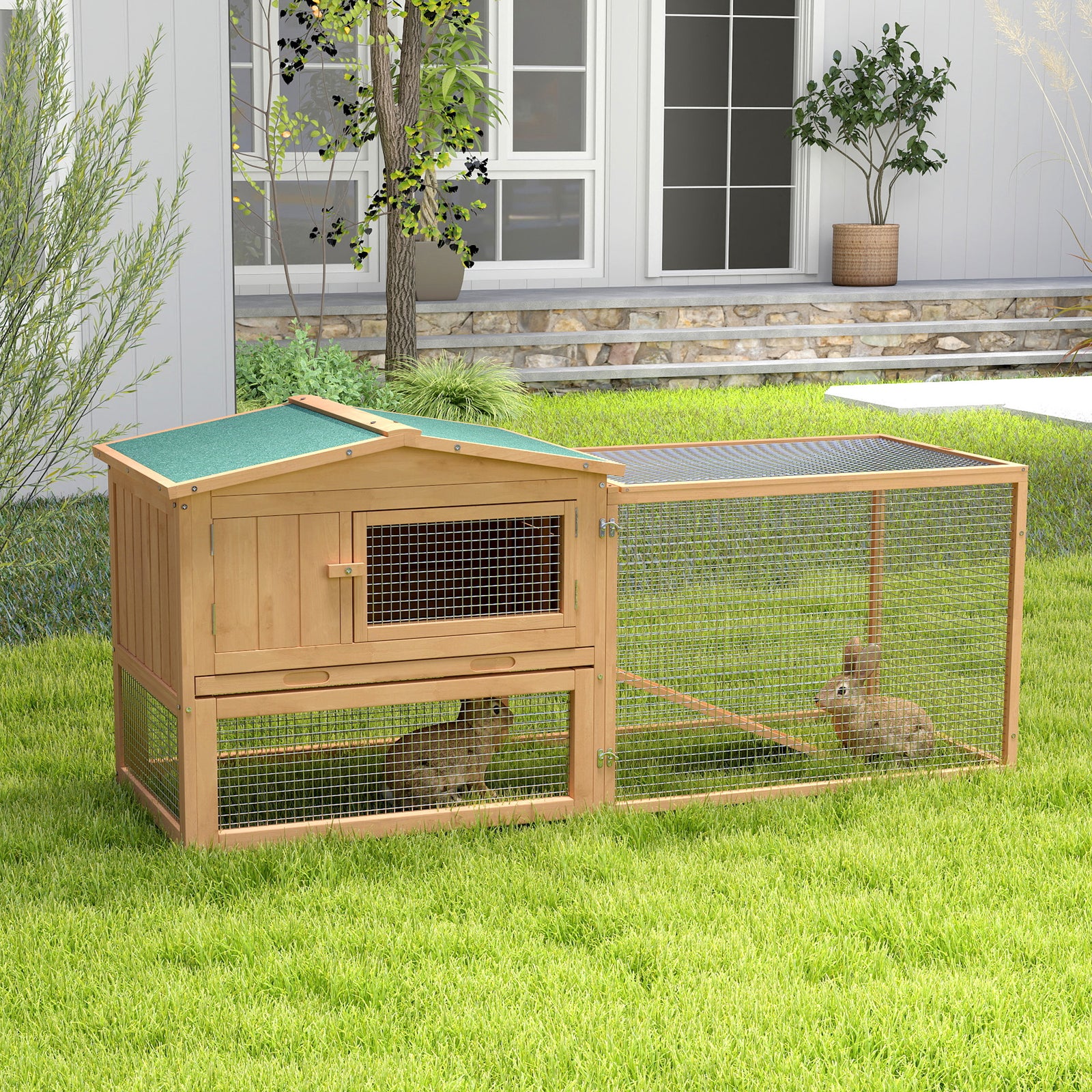 Wooden Rabbit Hutch Enclosure Run House 2 Tier Large Coop Run Pet