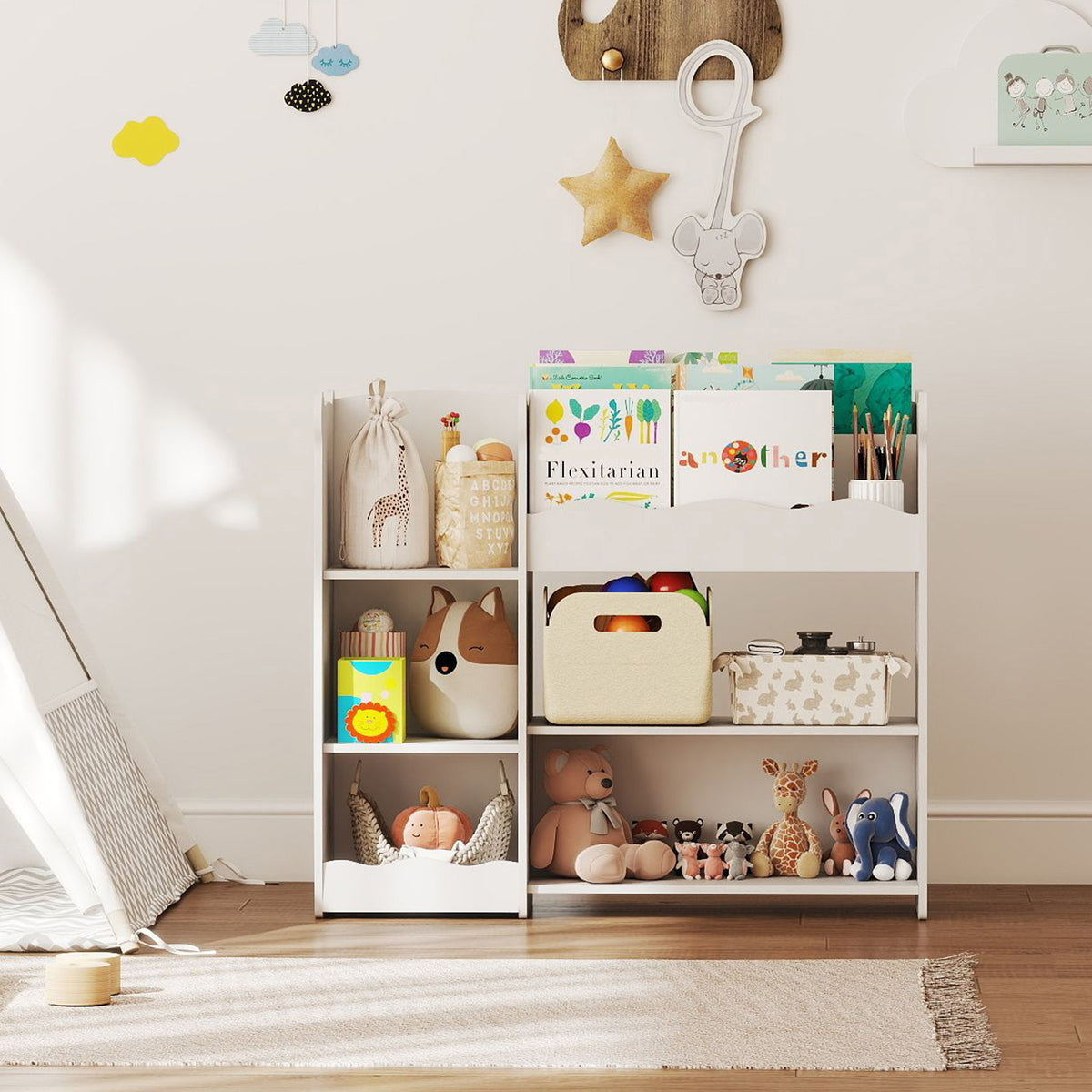 AIYAPLAY Kids Toy Storage Unit, Three Tier Kids Bookshelf For Nursery, White