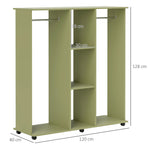 Mobile Double Open Wardrobe W/ Clothes Hanging Rail | Green