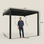 Outsunny 3 X 3 M Louvered Pergola With Led Lights, Metal Louvres, Dark Grey