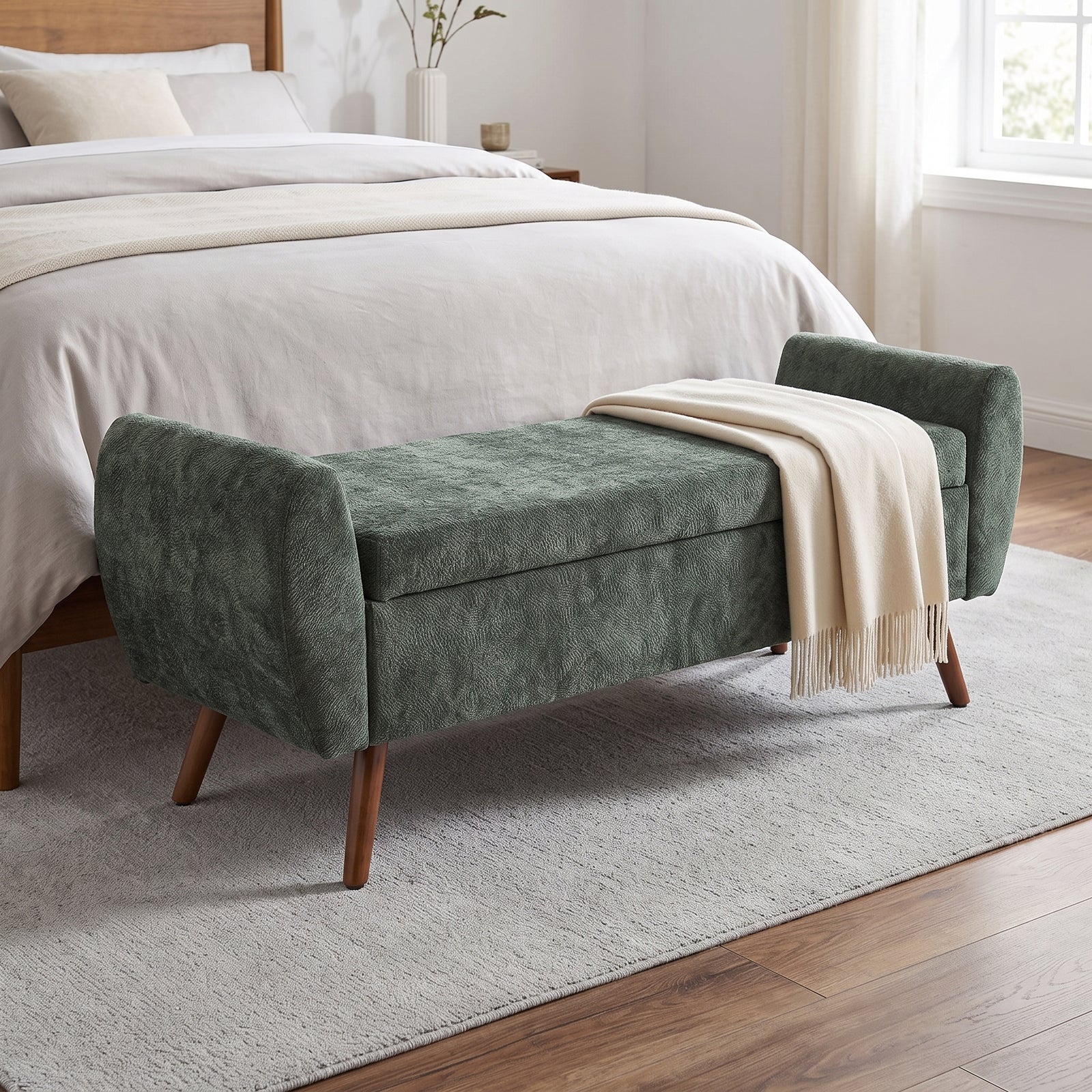 Modern Upholstered Storage Bench | Green