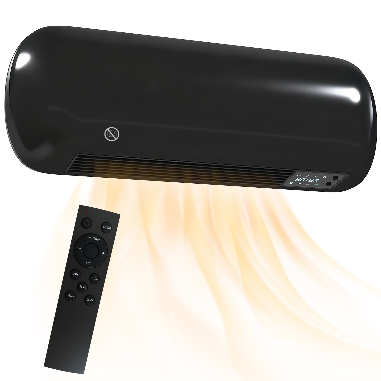 Ceramic Electric Heater 2000w With Fan, Wall Mounted | Black