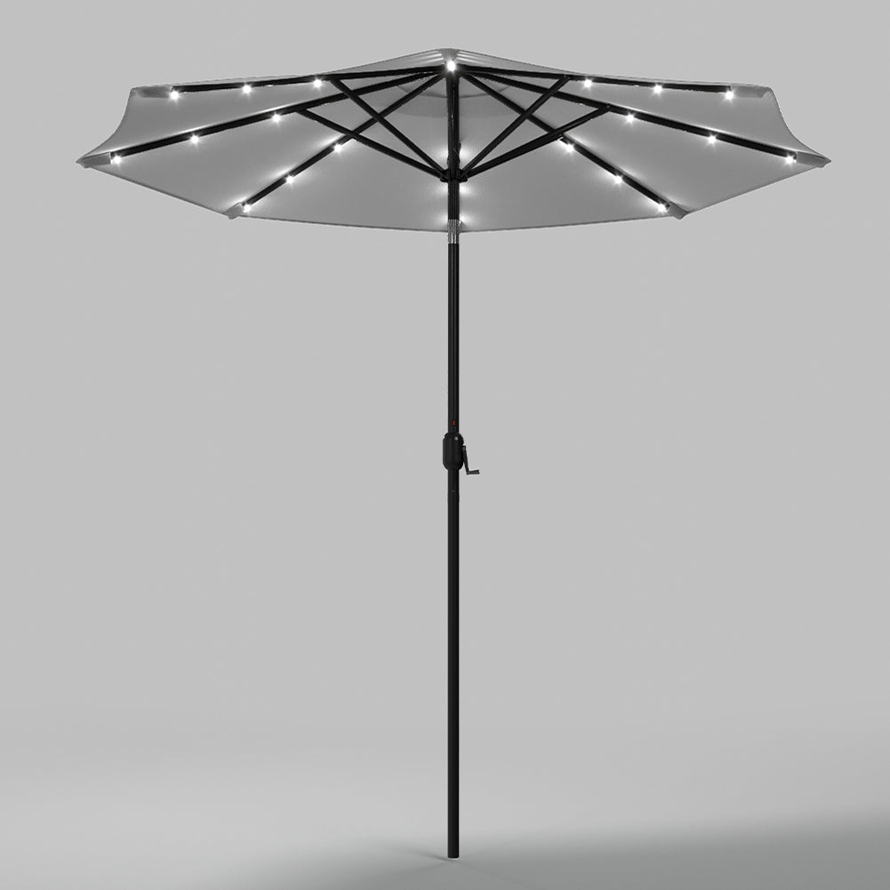 3m Outdoor Patio Parasol – Solar-powered Umbrella With 24 Led Lights, Tilt & Crank Handle, Without Base | One Size | Light Grey