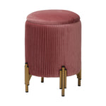 Modern Pleated Storage Ottoman With Metal Base | Dark Pink