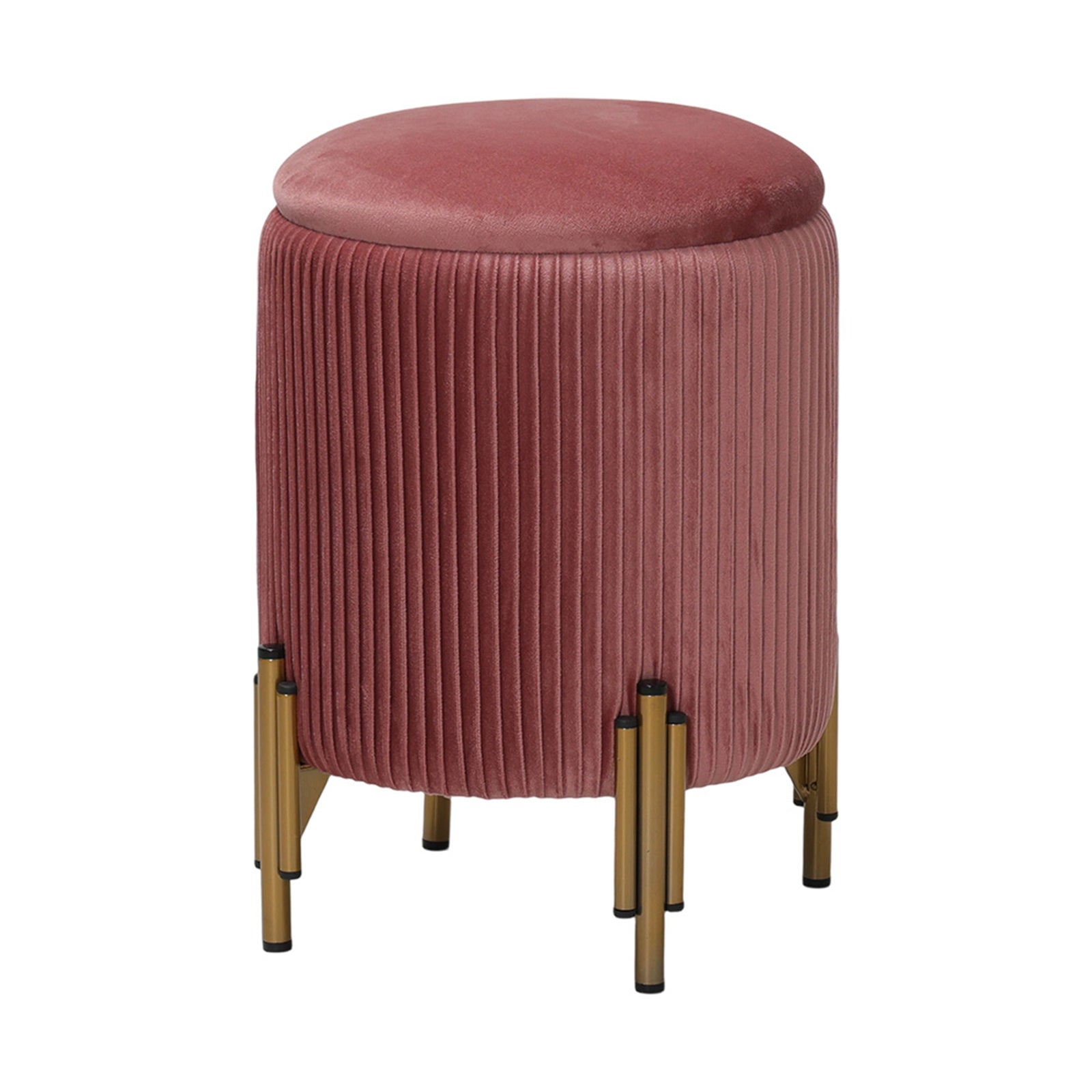 Modern Pleated Storage Ottoman With Metal Base | Dark Pink