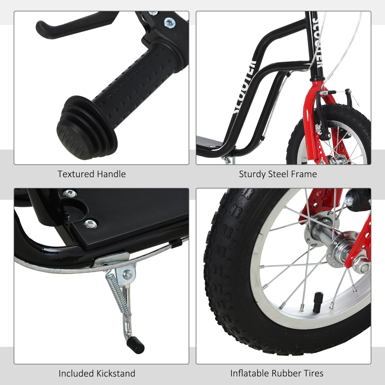 75-80cm Kids Kick Scooter W/ Adjustable Handlebar Inflatable Wheels | Black
