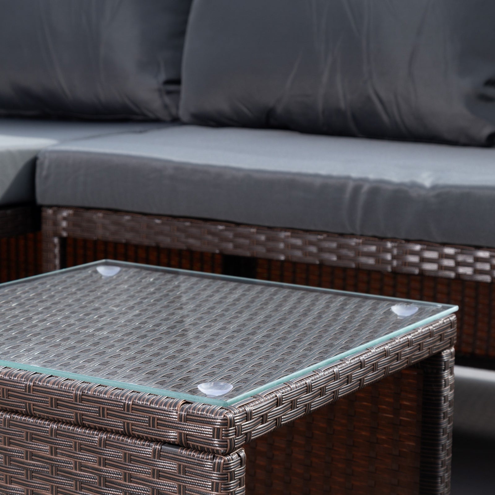 Aleria Left Hand Facing Rattan Corner Sofa And Table | Gray