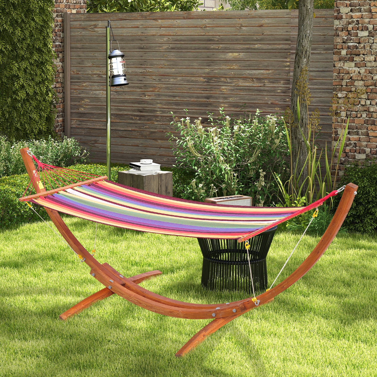 Outdoor Hammock With Stand, Arc Wooden Frame Safe Rope