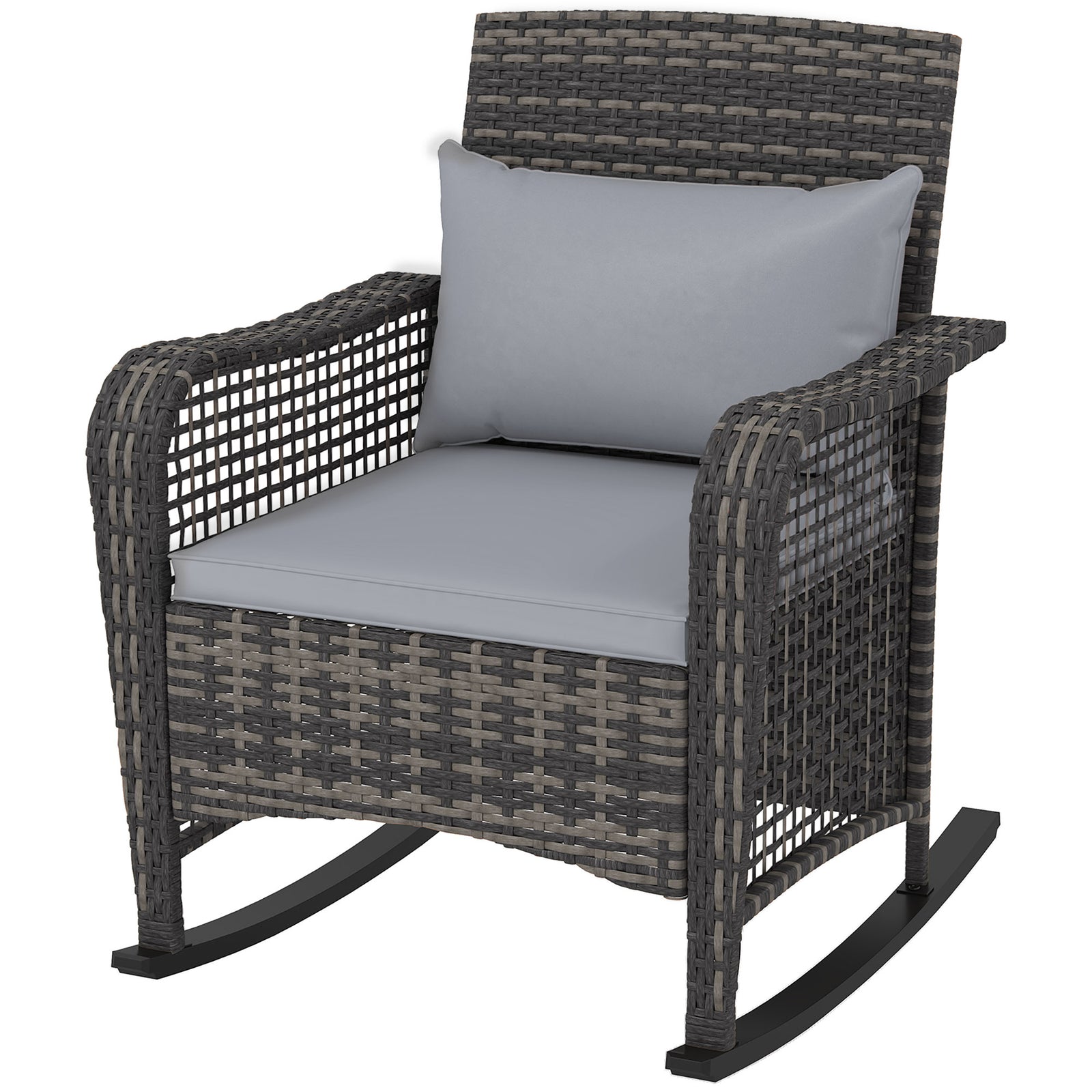 Garden Rocking Chair, Rattan Rocker With Cushions | Light Grey