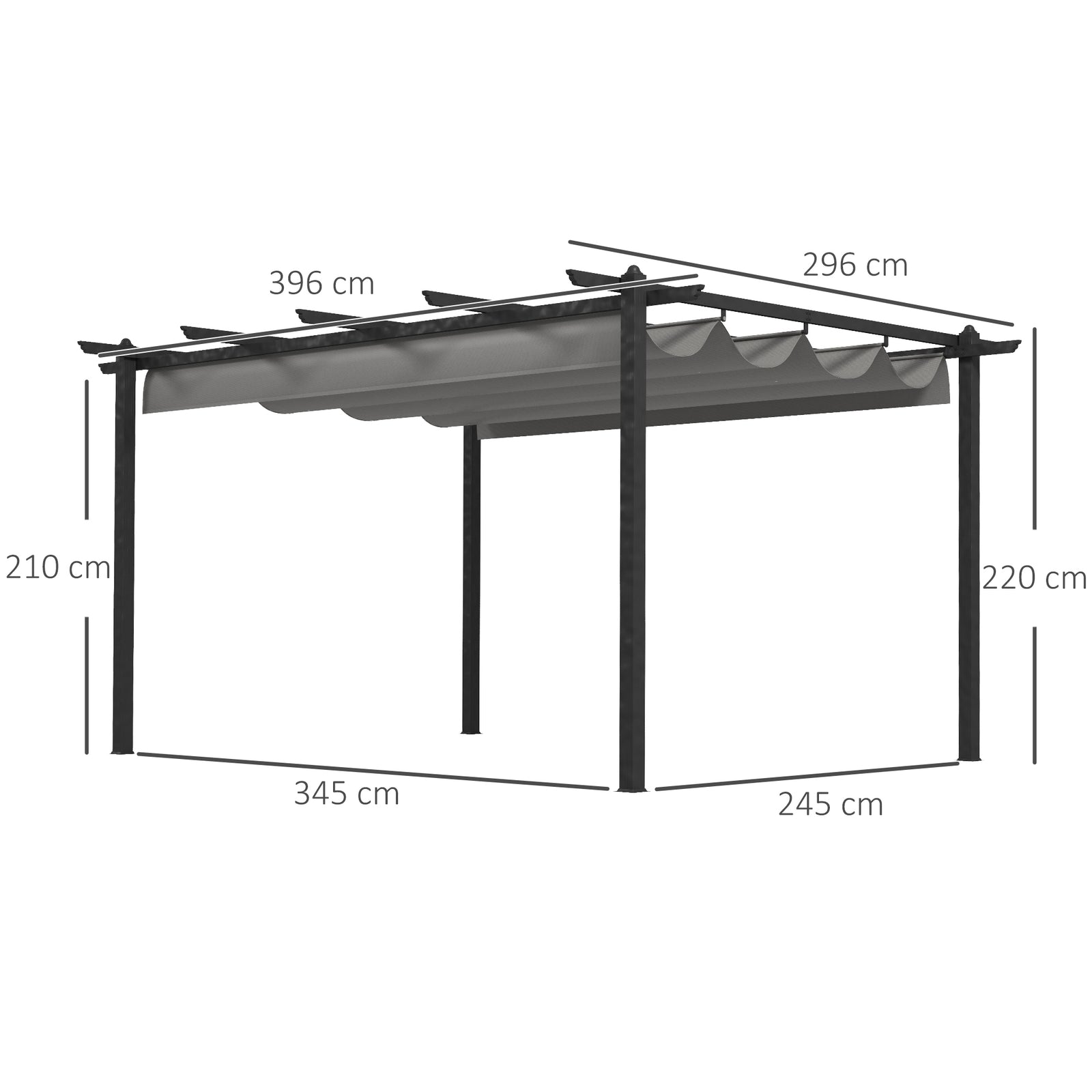 4 X 3(m) Aluminium Pergola Gazebo Garden Shelter W/ Roof | Grey