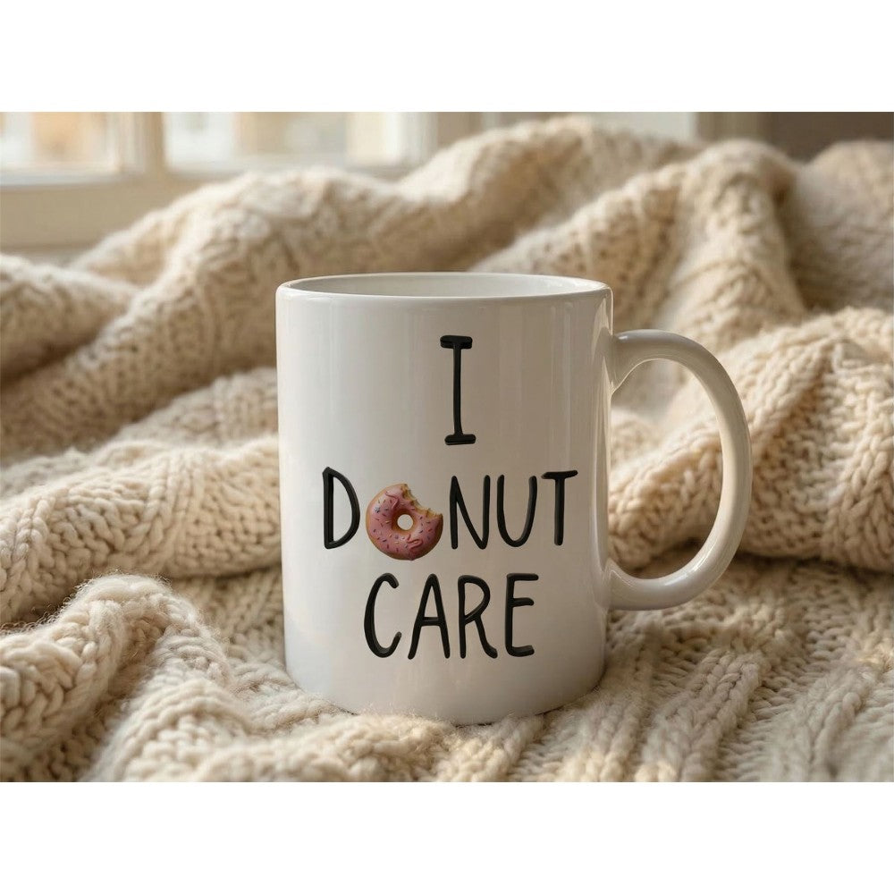Dyzi I Donut Care White Fun Food Pun Quote Ceramic Coffee Mug