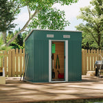 4x6ft Metal Storage Shed With Double Doors,ventilation And Foundation Frame Flat Roof Outdoor Tool Shed For Garden | Dark Green