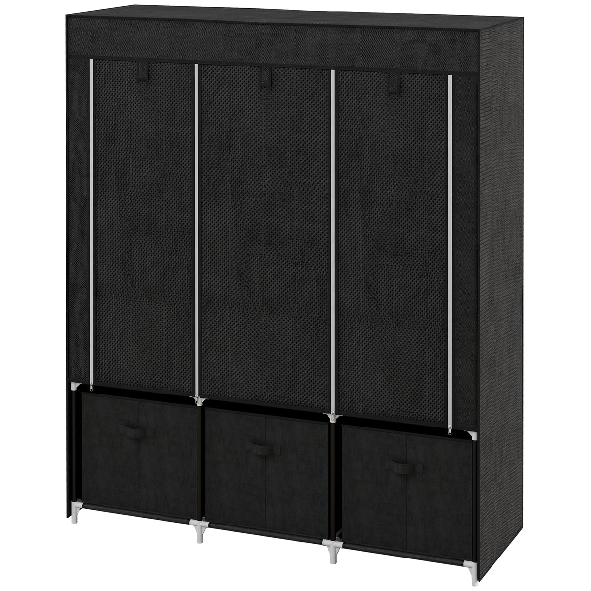 HOMCOM Portable Fabric Wardrobe With 5 Shelves And 3 Fabric Drawers, Black