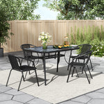 Garden Tempered Glass Square Table With Set Of 4 Pe Rattan Chairs | Medium | Black